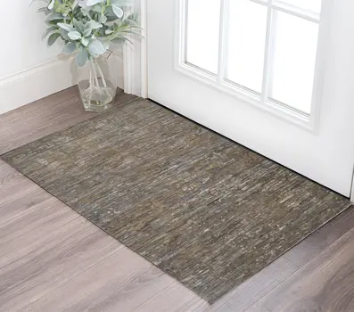 2' X 3' Brown and Ivory Wool Abstract Hand Knotted Area Rug