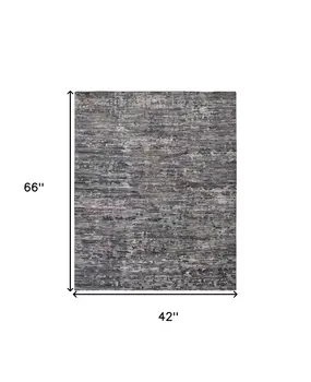 4' X 6' Blue and Gray Wool Abstract Hand Knotted Area Rug