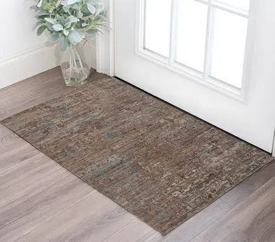 2' X 3' Blue and Red Wool Abstract Hand Knotted Area Rug