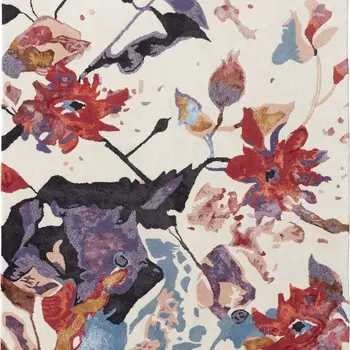 5' X 8' Blue and Red Floral Hand Tufted Area Rug