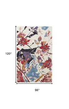 8' X 10' Blue and Red Floral Hand Tufted Area Rug