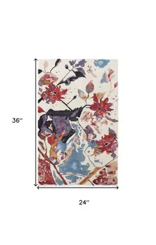 2' X 3' Blue and Red Floral Hand Tufted Area Rug