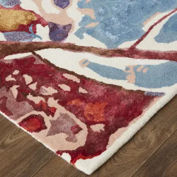 2' X 3' Blue and Red Floral Hand Tufted Area Rug