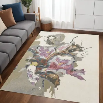 5' X 8' Pink and Green Wool Floral Hand Tufted Area Rug