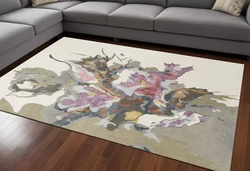 8' X 10' Pink and Green Wool Floral Hand Tufted Area Rug