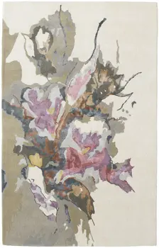 9' X 12' Pink and Green Wool Floral Hand Tufted Area Rug