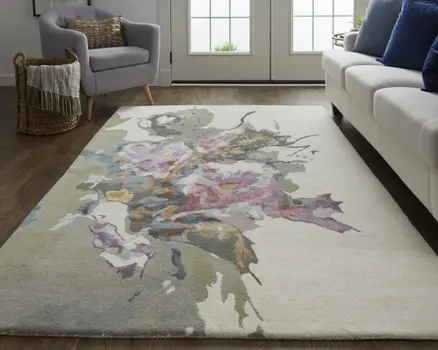 10' X 14' Pink and Green Wool Floral Hand Tufted Area Rug