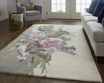 10' X 14' Pink and Green Wool Floral Hand Tufted Area Rug