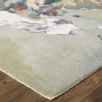 10' X 14' Pink and Green Wool Floral Hand Tufted Area Rug