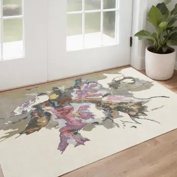 2' X 3' Pink and Green Wool Floral Hand Tufted Area Rug