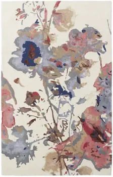 9' X 12' Ivory and Blue Wool Floral Hand Tufted Area Rug