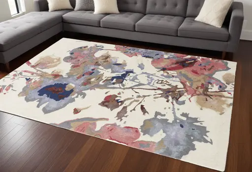 9' X 12' Ivory and Blue Wool Floral Hand Tufted Area Rug