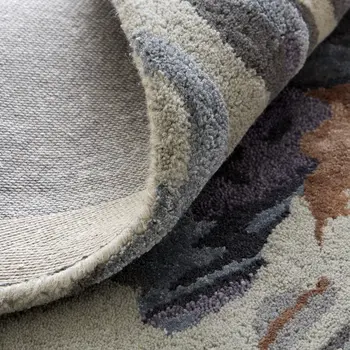 5' X 8' Blue and Gray Wool Floral Hand Tufted Area Rug