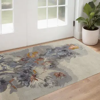 2' X 3' Blue and Gray Wool Floral Hand Tufted Area Rug