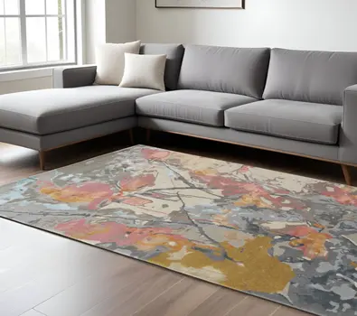 10' X 14' Blue Pink And Gray Wool Floral Tufted Handmade Area Rug