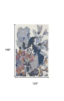 10' X 14' Blue Gray and Pink Wool Floral Hand Tufted Area Rug