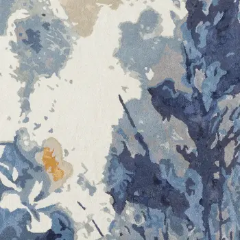 10' X 14' Blue Wool Floral Hand Tufted Area Rug