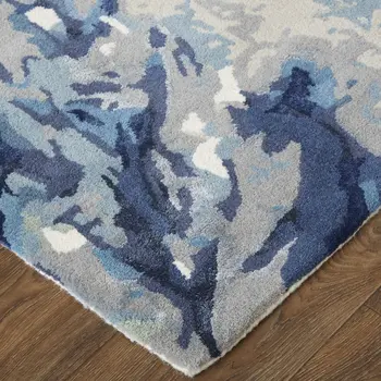 2' X 3' Blue Wool Floral Hand Tufted Area Rug