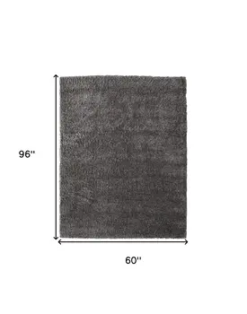 5' X 8' Gray Shag Power Loom Stain Resistant Area Rug