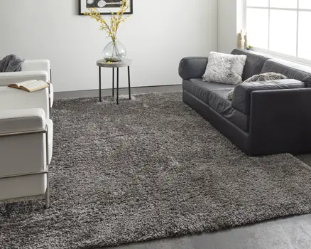 8' X 10' Gray Shag Power Loom Stain Resistant Area Rug