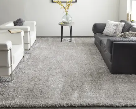 8' X 10' Silver And Gray Shag Power Loom Stain Resistant Area Rug