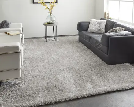 8' X 10' Silver And Gray Shag Power Loom Stain Resistant Area Rug