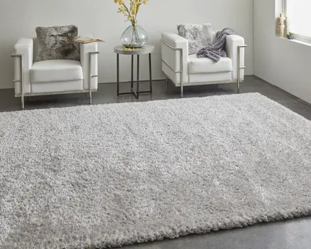 8' X 10' Silver And Gray Shag Power Loom Stain Resistant Area Rug
