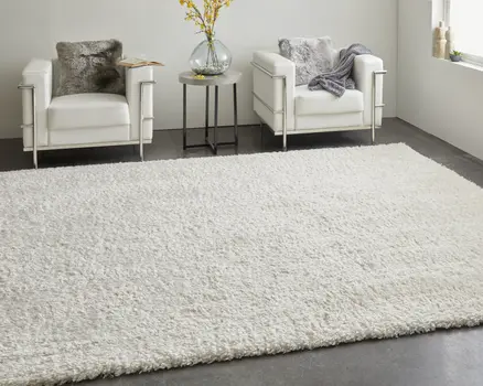 8' X 10' White Shag Power Loom Stain Resistant Area Rug