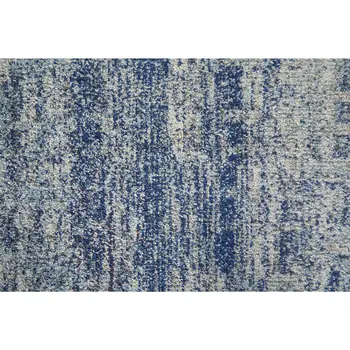 8' Blue and Ivory Abstract Power Loom Runner Rug