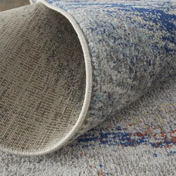 10' X 14' Blue Gray And Orange Abstract Power Loom Stain Resistant Area Rug