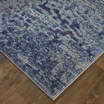 9' X 12' Blue Purple And Ivory Abstract Power Loom Stain Resistant Area Rug
