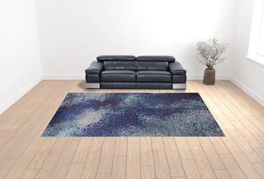 10' X 14' Blue Purple And Ivory Abstract Power Loom Stain Resistant Area Rug