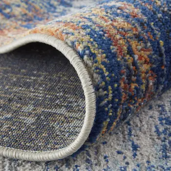 8' X 10' Ivory and Blue Abstract Power Loom Distressed Non Skid Area Rug