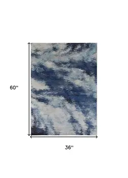3' X 5' Blue And Ivory Abstract Power Loom Stain Resistant Area Rug