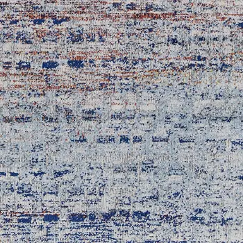 10' Ivory Blue and Orange Abstract Power Loom Runner Rug