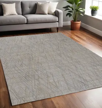 5' X 8' Gray And Blue Abstract Hand Woven Area Rug