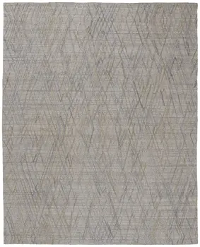 9' X 12' Gray And Blue Abstract Hand Woven Area Rug