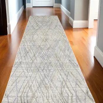 10' Blue and Gray Abstract Hand Woven Runner Rug