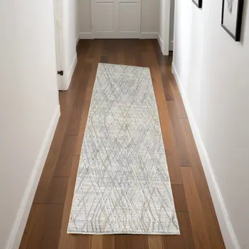 8' Blue and Gray Abstract Hand Woven Runner Rug
