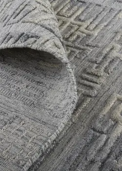10' Gray and Ivory Abstract Hand Woven Runner Rug