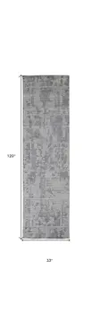 10' Gray and Ivory Abstract Hand Woven Runner Rug