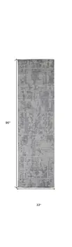 8' Gray and Ivory Abstract Hand Woven Runner Rug