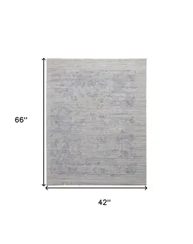 4' X 6' Blue and Gray Abstract Hand Woven Distressed Area Rug