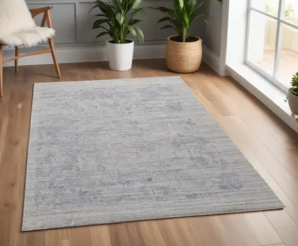 4' X 6' Blue and Gray Abstract Hand Woven Distressed Area Rug