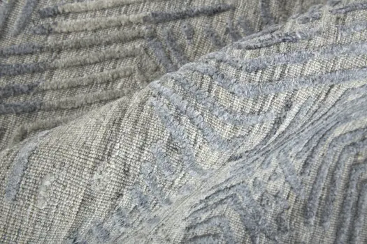 8' Gray and Blue Abstract Hand Woven Runner Rug
