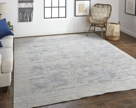 2' X 3' Blue and Gray Abstract Hand Woven Area Rug