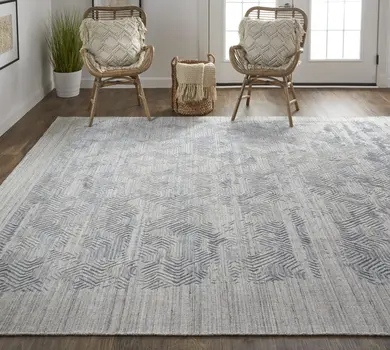 2' X 3' Blue and Gray Abstract Hand Woven Area Rug