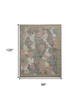 8' X 10' Pink Blue And Taupe Abstract Hand Woven Area Rug