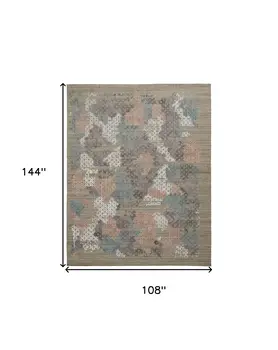 9' X 12' Pink Blue And Taupe Abstract Hand Woven Area Rug