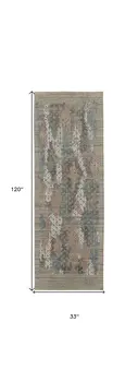 10' Pink Blue And Taupe Abstract Hand Woven Runner Rug